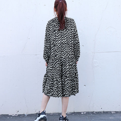 ワンピース ドット柄 ワンピース ドット柄 シフォンワンピース レディース ロングワンピース 長袖 フレアワンピース 通勤 レトロワンピース 83YATONG-020