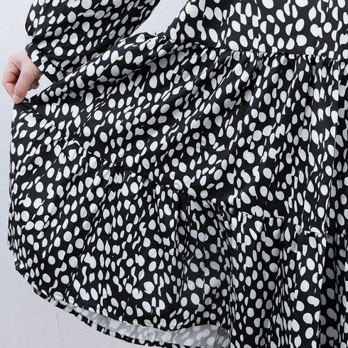 ワンピース ドット柄 ワンピース ドット柄 シフォンワンピース レディース ロングワンピース 長袖 フレアワンピース 通勤 レトロワンピース 83YATONG-020