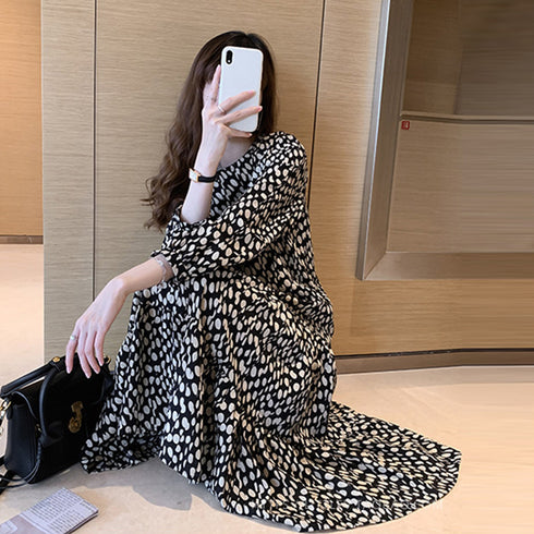 ワンピース ドット柄 ワンピース ドット柄 シフォンワンピース レディース ロングワンピース 長袖 フレアワンピース 通勤 レトロワンピース 83YATONG-020