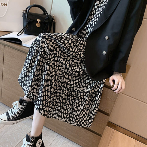 ワンピース ドット柄 ワンピース ドット柄 シフォンワンピース レディース ロングワンピース 長袖 フレアワンピース 通勤 レトロワンピース 83YATONG-020