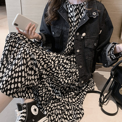 ワンピース ドット柄 ワンピース ドット柄 シフォンワンピース レディース ロングワンピース 長袖 フレアワンピース 通勤 レトロワンピース 83YATONG-020