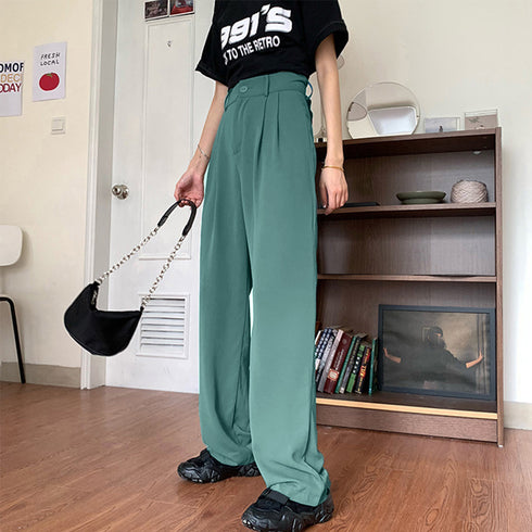 セミワイドパンツ レディース スラックス 韓国ハイウエスト ロングパンツ 大人カジュアル ストレートパンツ スーツパンツ 薄手ボトムス ゆるシルエットバギーパンツ 83YATONG-021