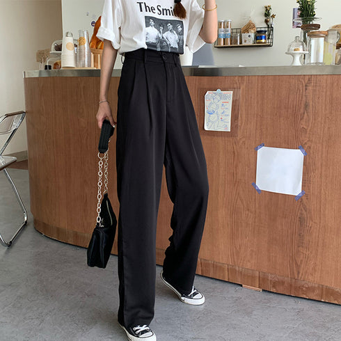 セミワイドパンツ レディース スラックス 韓国ハイウエスト ロングパンツ 大人カジュアル ストレートパンツ スーツパンツ 薄手ボトムス ゆるシルエットバギーパンツ 83YATONG-021