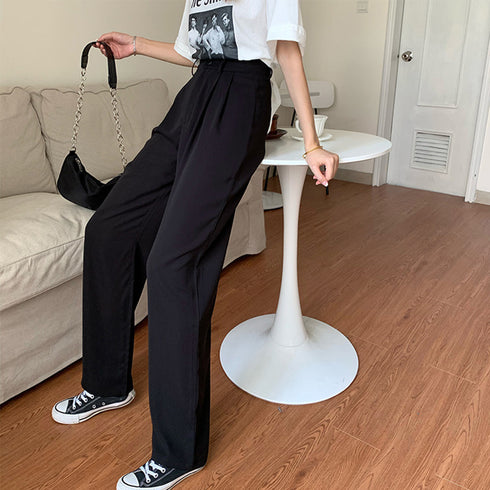 セミワイドパンツ レディース スラックス 韓国ハイウエスト ロングパンツ 大人カジュアル ストレートパンツ スーツパンツ 薄手ボトムス ゆるシルエットバギーパンツ 83YATONG-021