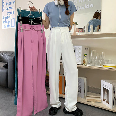 セミワイドパンツ レディース スラックス 韓国ハイウエスト ロングパンツ 大人カジュアル ストレートパンツ スーツパンツ 薄手ボトムス ゆるシルエットバギーパンツ 83YATONG-021