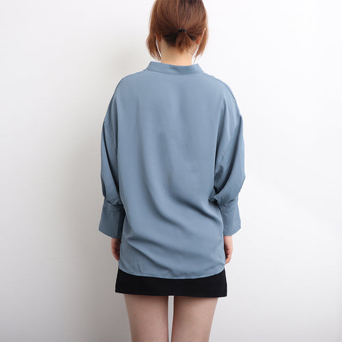 スキッパー シャツブラウス レディース スキッパー シャツブラウス レディース 七分袖 とろみブラウス パフスリーブ vネック トップス 上品通勤OLビジネス 83YATONG-023