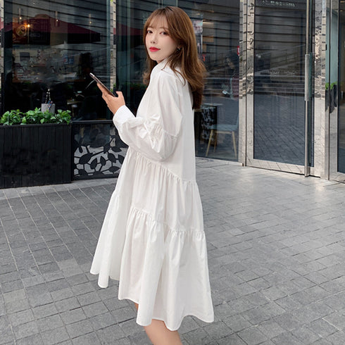 ロング丈シャツ ティアード ロング丈シャツ ティアード シャツワンピ長袖 フレアワンピース カジュアル 韓国風 83YATONG-028
