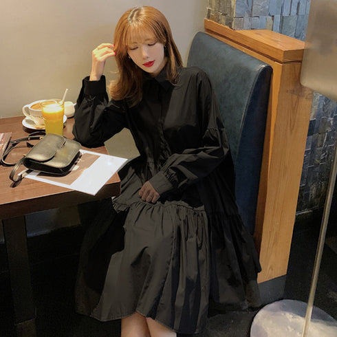 ロング丈シャツ ティアード ロング丈シャツ ティアード シャツワンピ長袖 フレアワンピース カジュアル 韓国風 83YATONG-028