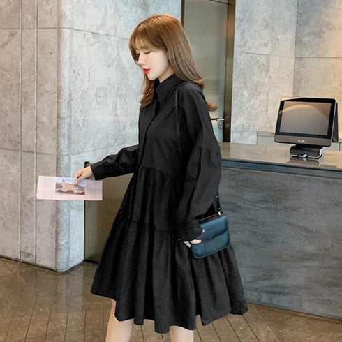 ロング丈シャツ ティアード ロング丈シャツ ティアード シャツワンピ長袖 フレアワンピース カジュアル 韓国風 83YATONG-028