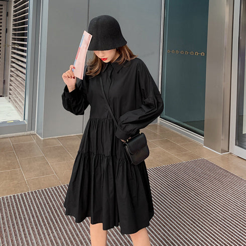 ロング丈シャツ ティアード ロング丈シャツ ティアード シャツワンピ長袖 フレアワンピース カジュアル 韓国風 83YATONG-028