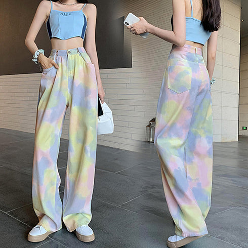 ハイウエスト デニム ワイドパンツ 韓国 レディース ゆったり ストレートパンツ ストリート 着やせ ジーパン10代 20代 30代 美脚 ロングパンツ 春秋夏冬 83YATONG-042