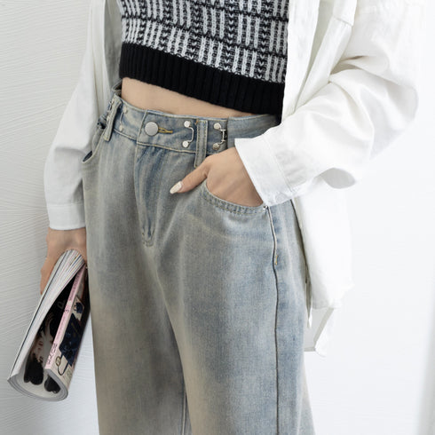 ハイウエスト デニム ワイドパンツ 韓国 レディース ゆったり ストレートパンツ ストリート 着やせ ジーパン10代 20代 30代 美脚 ロングパンツ 春秋夏冬 83YATONG-042