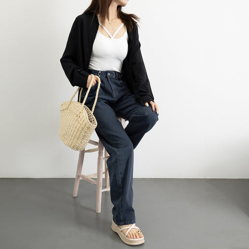 ハイウエスト デニム ワイドパンツ 韓国 レディース ゆったり ストレートパンツ ストリート 着やせ ジーパン10代 20代 30代 美脚 ロングパンツ 春秋夏冬 83YATONG-042