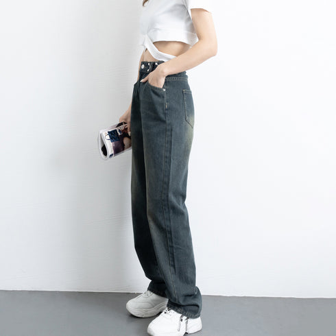 ハイウエスト デニム ワイドパンツ 韓国 レディース ゆったり ストレートパンツ ストリート 着やせ ジーパン10代 20代 30代 美脚 ロングパンツ 春秋夏冬 83YATONG-042