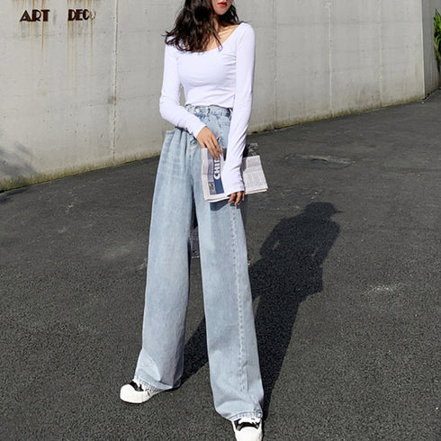 ハイウエスト デニム ワイドパンツ 韓国 レディース ゆったり ストレートパンツ ストリート 着やせ ジーパン10代 20代 30代 美脚 ロングパンツ 春秋夏冬 83YATONG-042