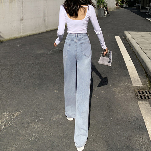 ハイウエスト デニム ワイドパンツ 韓国 レディース ゆったり ストレートパンツ ストリート 着やせ ジーパン10代 20代 30代 美脚 ロングパンツ 春秋夏冬 83YATONG-042