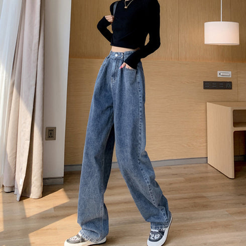 ハイウエスト デニム ワイドパンツ 韓国 レディース ゆったり ストレートパンツ ストリート 着やせ ジーパン10代 20代 30代 美脚 ロングパンツ 春秋夏冬 83YATONG-042