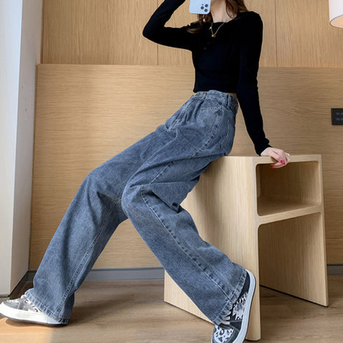 ハイウエスト デニム ワイドパンツ 韓国 レディース ゆったり ストレートパンツ ストリート 着やせ ジーパン10代 20代 30代 美脚 ロングパンツ 春秋夏冬 83YATONG-042