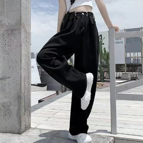 ハイウエスト デニム ワイドパンツ 韓国 レディース ゆったり ストレートパンツ ストリート 着やせ ジーパン10代 20代 30代 美脚 ロングパンツ 春秋夏冬 83YATONG-042