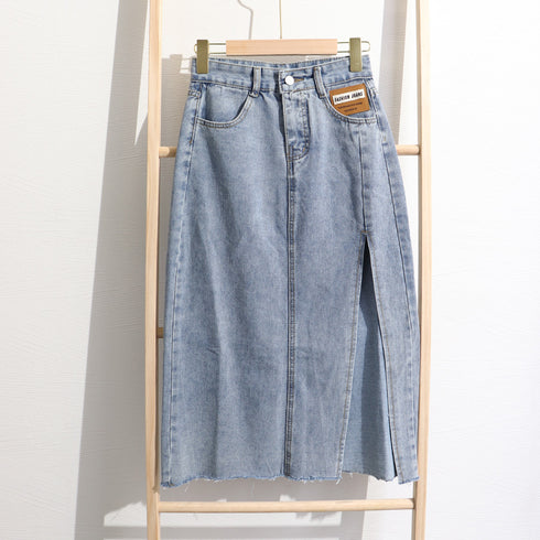 スカート スリット デニムスカート 韓国 ハイウエスト 切りっぱなし ロングスカート レディース おしゃれ タイトスカート カジュアル カットオフデニム セクシー 83YATONG-045