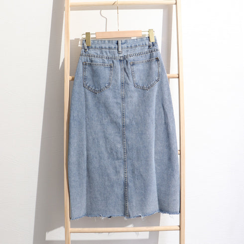 スカート スリット デニムスカート 韓国 ハイウエスト 切りっぱなし ロングスカート レディース おしゃれ タイトスカート カジュアル カットオフデニム セクシー 83YATONG-045
