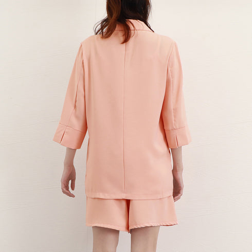 セットアップレディースカジュアル韓国 上下3点セット 長袖 ジャケット 春夏 Vネック レース キャミソール ウエストゴム ショートパンツ OL通勤 着やせ 83YATONG-047