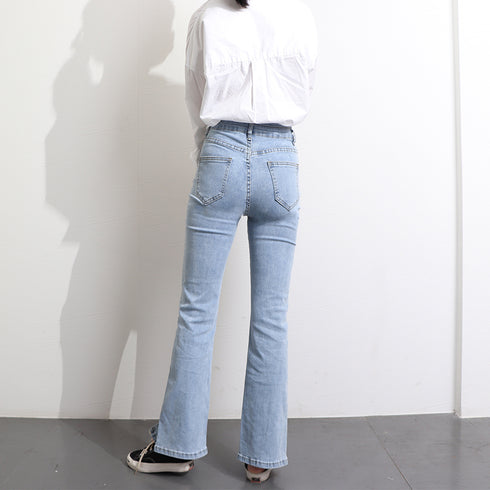 ハイウエスト デニムパンツ スリット韓国 レディース デニム フレアパンツ 脚長 美脚 ジーンズ ジーパン 美尻 タイト スキニーパンツ スリム ロングパンツ 83YATONG-058