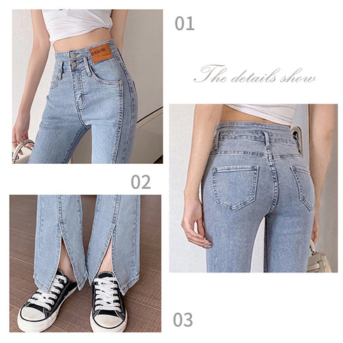 ハイウエスト デニムパンツ スリット韓国 レディース デニム フレアパンツ 脚長 美脚 ジーンズ ジーパン 美尻 タイト スキニーパンツ スリム ロングパンツ 83YATONG-058