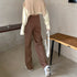 セミワイドパンツ レディース オフィス ロングパンツ ハイウエスト ストレートスーツパンツ ポケット付き タック入り ワイドスラックス 通勤 お洒落 韓国 83YATONG-070