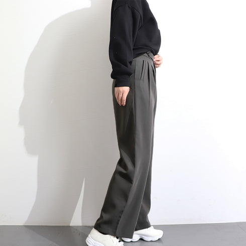 セミワイドパンツ レディース オフィス ロングパンツ ハイウエスト ストレートスーツパンツ ポケット付き タック入り ワイドスラックス 通勤 お洒落 韓国 83YATONG-070