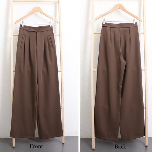セミワイドパンツ レディース オフィス ロングパンツ ハイウエスト ストレートスーツパンツ ポケット付き タック入り ワイドスラックス 通勤 お洒落 韓国 83YATONG-070