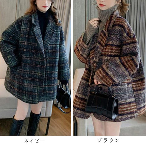 チェック柄 チェスターコート レディース 中綿ジャケットコート 韓国風 トレンチコート 秋冬厚手 オーバーコート 防寒 アウター 暖かい おしゃれ 20代 30代 83YATONG-074