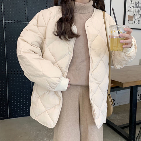 中綿 キルティングジャケット レディース ノーカラーコート キルティングコート 韓国 ファッション ダウンコート ショート丈 秋冬 新作 アウター あったか 羽織 83YATONG-077
