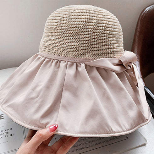 サンバイザー バケットハットバックリボン レディース 日除け帽子 切り替え UV対策 折り畳み ツバ広 小顔 アウトドア 大人 可愛い 日焼け防止 帽子 春秋夏 83YIFA-001
