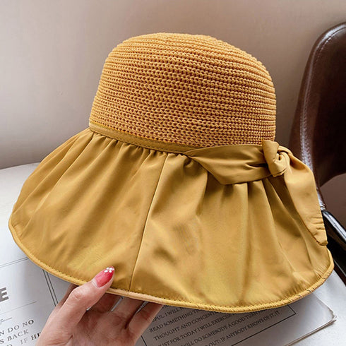 サンバイザー バケットハットバックリボン レディース 日除け帽子 切り替え UV対策 折り畳み ツバ広 小顔 アウトドア 大人 可愛い 日焼け防止 帽子 春秋夏 83YIFA-001