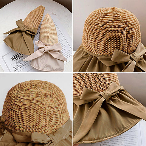 サンバイザー バケットハットバックリボン レディース 日除け帽子 切り替え UV対策 折り畳み ツバ広 小顔 アウトドア 大人 可愛い 日焼け防止 帽子 春秋夏 83YIFA-001