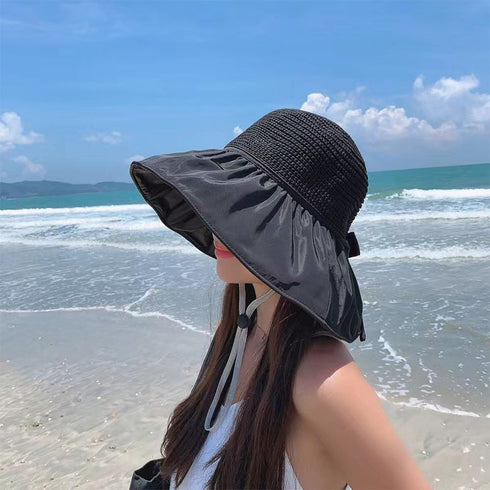 サンバイザー バケットハットバックリボン レディース 日除け帽子 切り替え UV対策 折り畳み ツバ広 小顔 アウトドア 大人 可愛い 日焼け防止 帽子 春秋夏 83YIFA-001