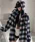 チェック柄フーデッドシャツレディース秋冬 微起毛BIGフードシャツ オーバーサイズシャツジャケット ミディアム丈レトロチェックシャツ ゆったりこなれ感秋服アウター 83YIGULI-001