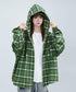 チェック柄フーデッドシャツレディース秋冬 微起毛BIGフードシャツ オーバーサイズシャツジャケット ミディアム丈レトロチェックシャツ ゆったりこなれ感秋服アウター 83YIGULI-001