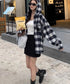 チェック柄フーデッドシャツレディース秋冬 微起毛BIGフードシャツ オーバーサイズシャツジャケット ミディアム丈レトロチェックシャツ ゆったりこなれ感秋服アウター 83YIGULI-001