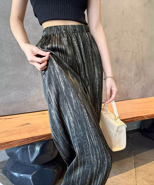 水墨風ワイドパンツ 薄手ドレープパンツ夏 レディース ハイウエスト ストレートパンツ ゆったりロングパンツ 涼しいサマーパンツ ウエストゴム 楽ちんイージーパンツ 83YIKELI-002