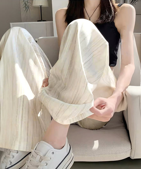 水墨風ワイドパンツ 薄手ドレープパンツ夏 レディース ハイウエスト ストレートパンツ ゆったりロングパンツ 涼しいサマーパンツ ウエストゴム 楽ちんイージーパンツ 83YIKELI-002