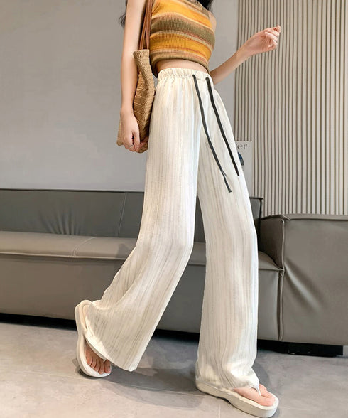 水墨風ワイドパンツ 薄手ドレープパンツ夏 レディース ハイウエスト ストレートパンツ ゆったりロングパンツ 涼しいサマーパンツ ウエストゴム 楽ちんイージーパンツ 83YIKELI-002