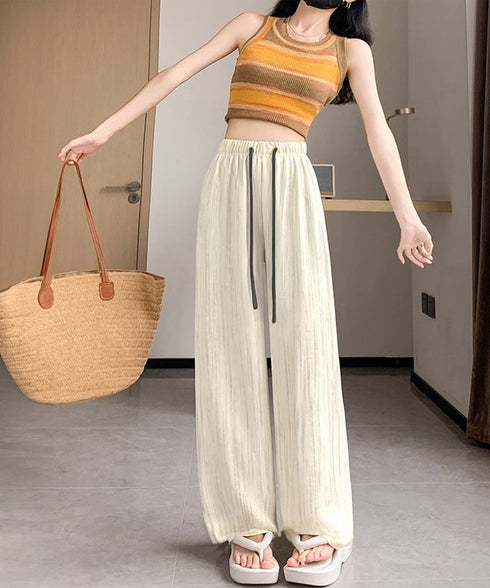 水墨風ワイドパンツ 薄手ドレープパンツ夏 レディース ハイウエスト ストレートパンツ ゆったりロングパンツ 涼しいサマーパンツ ウエストゴム 楽ちんイージーパンツ 83YIKELI-002