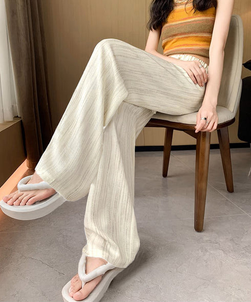 水墨風ワイドパンツ 薄手ドレープパンツ夏 レディース ハイウエスト ストレートパンツ ゆったりロングパンツ 涼しいサマーパンツ ウエストゴム 楽ちんイージーパンツ 83YIKELI-002