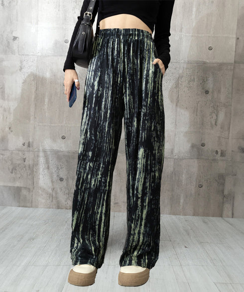 水墨風ワイドパンツ 薄手ドレープパンツ夏 レディース ハイウエスト ストレートパンツ ゆったりロングパンツ 涼しいサマーパンツ ウエストゴム 楽ちんイージーパンツ 83YIKELI-002