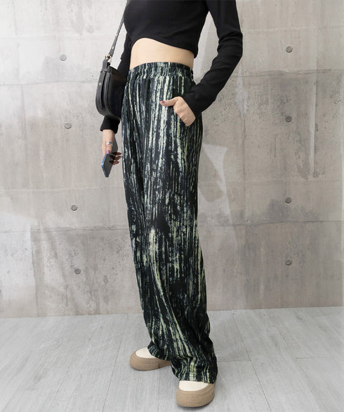 水墨風ワイドパンツ 薄手ドレープパンツ夏 レディース ハイウエスト ストレートパンツ ゆったりロングパンツ 涼しいサマーパンツ ウエストゴム 楽ちんイージーパンツ 83YIKELI-002