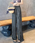 水墨風ワイドパンツ 薄手ドレープパンツ夏 レディース ハイウエスト ストレートパンツ ゆったりロングパンツ 涼しいサマーパンツ ウエストゴム 楽ちんイージーパンツ 83YIKELI-002