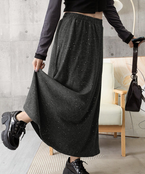 ラメ入りロングスカート キラキラスカート レディース フレアスカート ハイウエストAラインスカート カジュアルきれいめ 大人可愛いボトムス春秋冬 体型カバー韓国風 83YIKELI-003