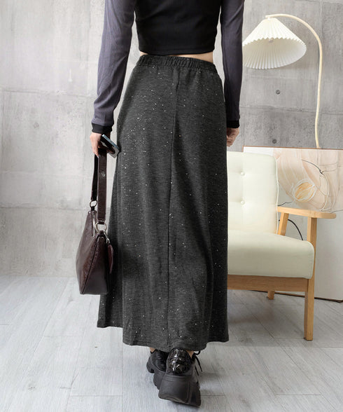 ラメ入りロングスカート キラキラスカート レディース フレアスカート ハイウエストAラインスカート カジュアルきれいめ 大人可愛いボトムス春秋冬 体型カバー韓国風 83YIKELI-003